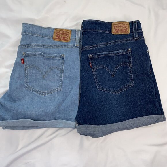 2 Levis Mid Length Shorts Womens 32 Blue/ Blue Washed - Picture 1 of 15